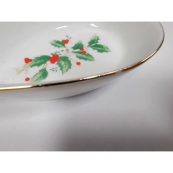 VTG Holly and Berry Spoon Rest White Porcelain Ceramic Gold Trim - Picture 7 of 7